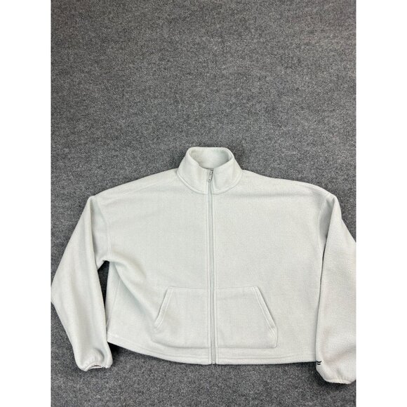 Fabletics Jacket Women's Medium White Full Zip Fleece Pockets Mock Neck - Picture 1 of 8